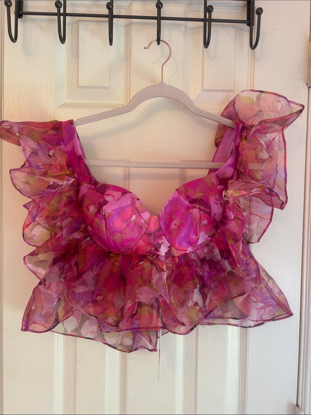 Buddy Love Floral Ruffled Crop Top in Pink